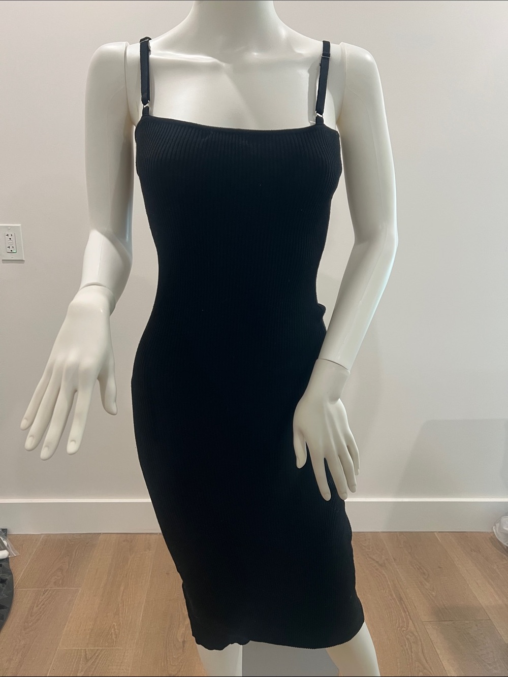Better Be Black Ribbed Midi Slip Dress with Adjustable Straps